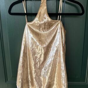 4SI3NNA Gold Halter Top Small Metallic Shimmer Tinsel Texture Glam Party Tank